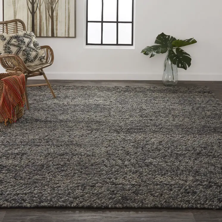 4' X 6' Gray and Black Wool Hand Woven Area Rug