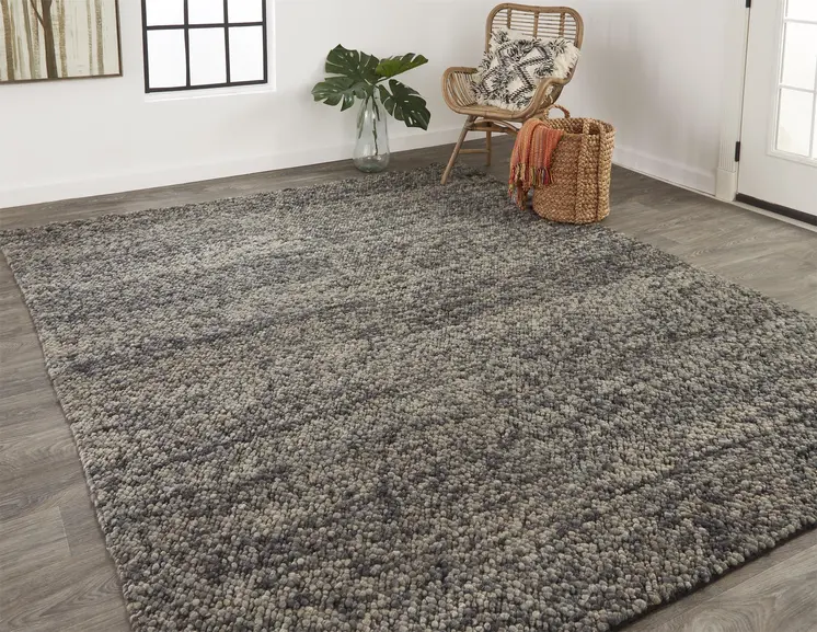 4' X 6' Gray and Black Wool Hand Woven Area Rug