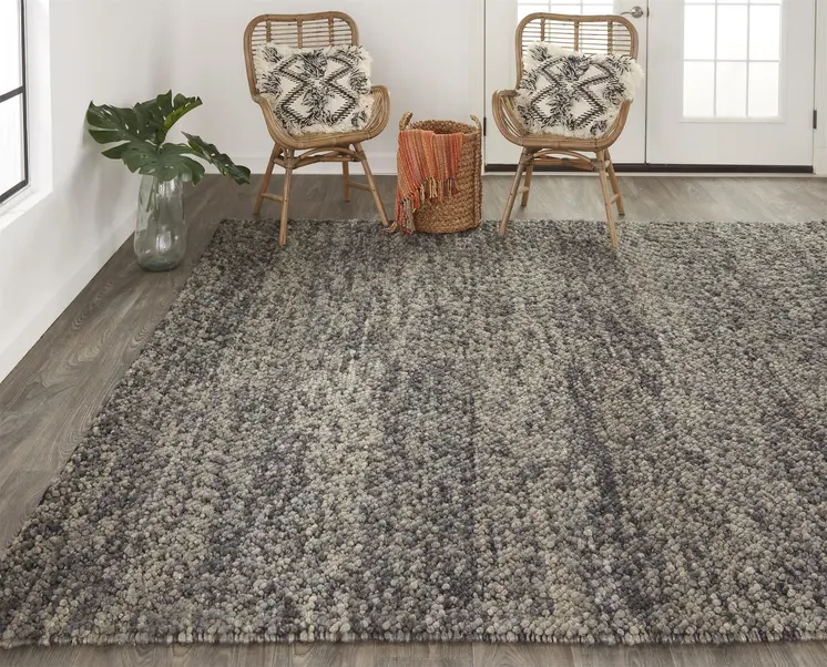 4' X 6' Gray and Black Wool Hand Woven Area Rug