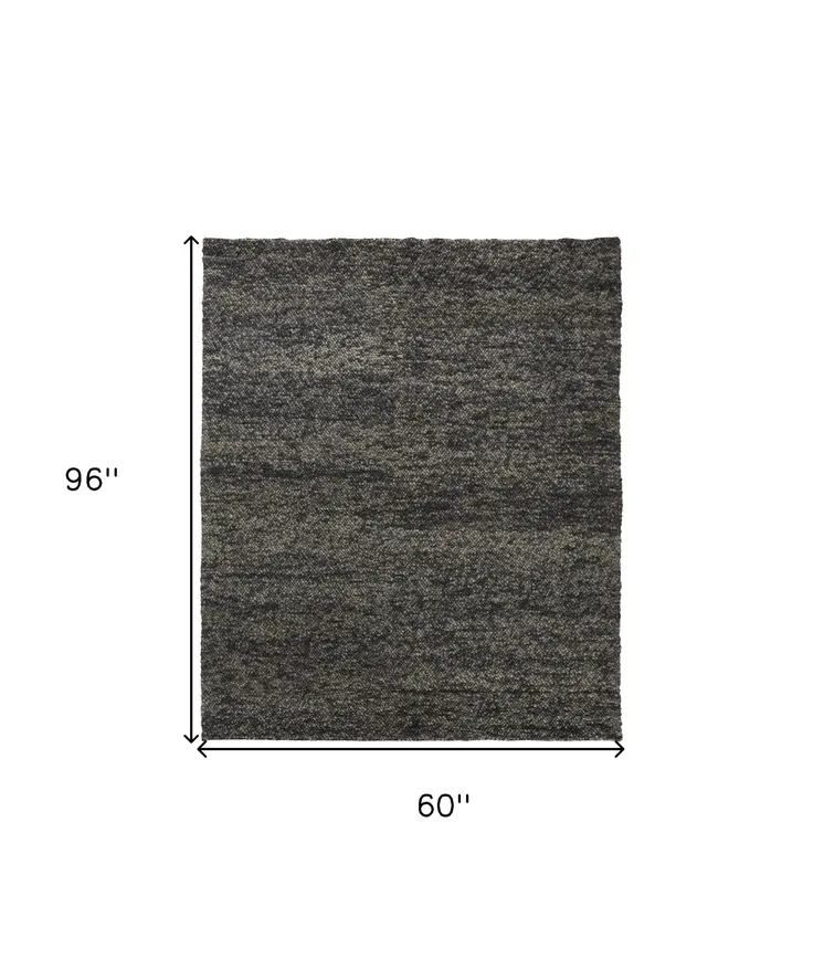 5' X 8' Gray and Black Wool Hand Woven Area Rug