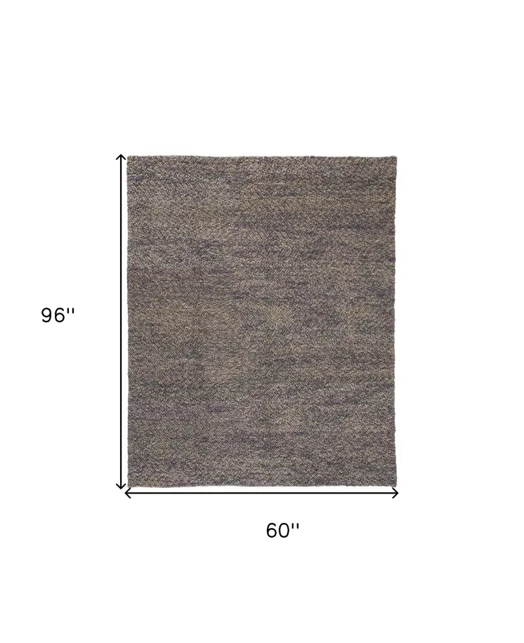 5' X 8' Purple and Gray Wool Hand Woven Distressed Area Rug