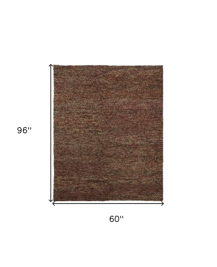 5' X 8' Orange Red Wool Hand Woven Distressed Area Rug