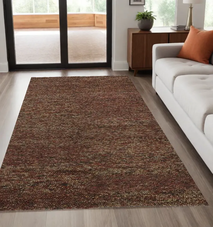 5' X 8' Orange Red Wool Hand Woven Distressed Area Rug
