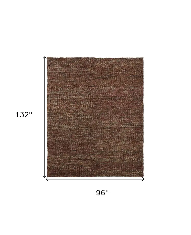 8' X 11' Brown and Orange Wool Hand Woven Distressed Area Rug