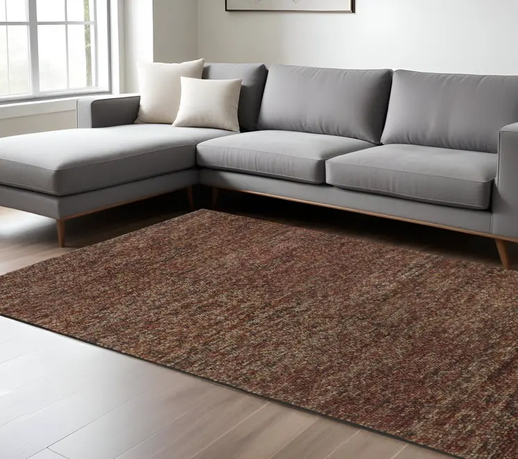 8' X 11' Brown and Orange Wool Hand Woven Distressed Area Rug
