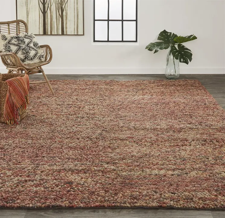 8' X 11' Brown and Orange Wool Hand Woven Distressed Area Rug