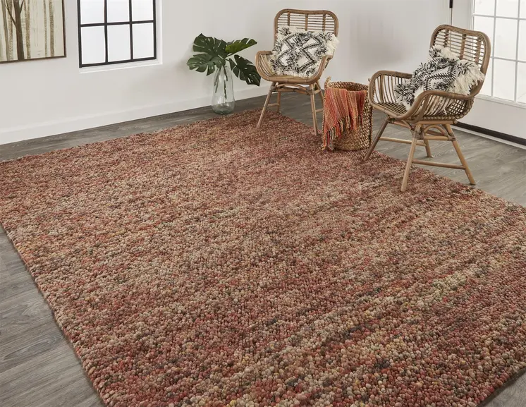 8' X 11' Brown and Orange Wool Hand Woven Distressed Area Rug