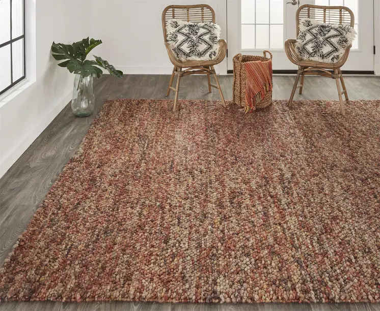 8' X 11' Brown and Orange Wool Hand Woven Distressed Area Rug