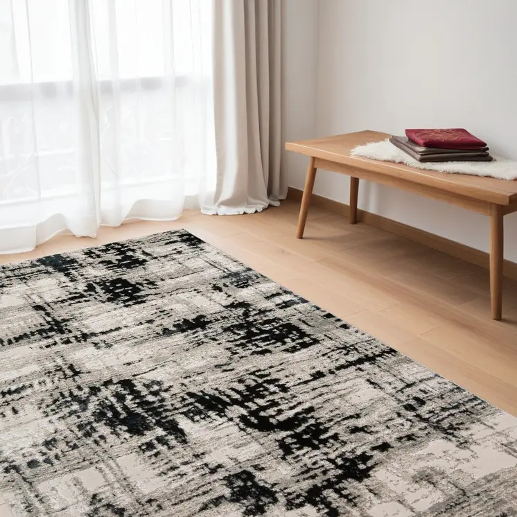 5' X 8' Black White And Gray Stain Resistant Area Rug