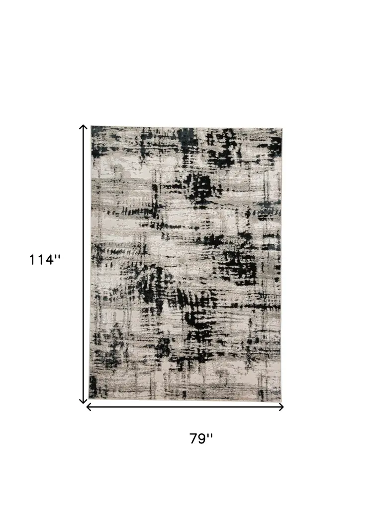 7' X 10' Black White And Gray Stain Resistant Area Rug