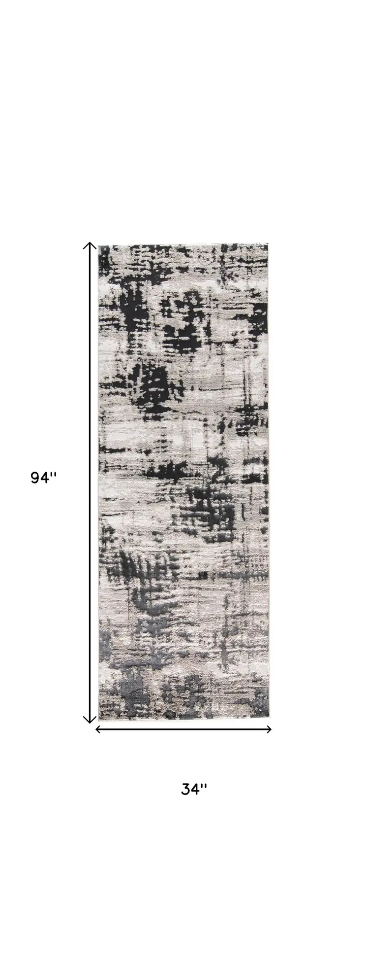 8' Black White And Gray Runner Rug