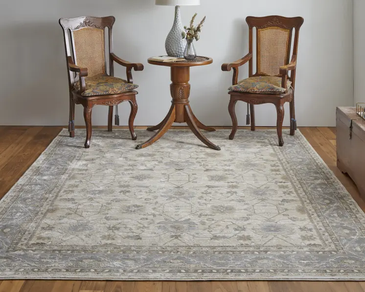 4' X 6' Tan Ivory And Gray Power Loom Area Rug
