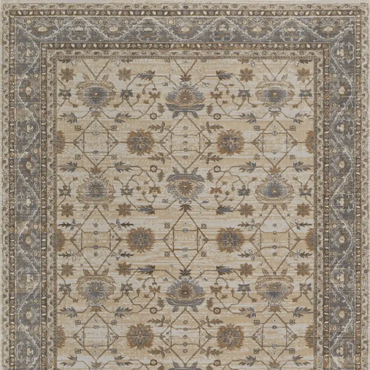 8' X 10' Tan Ivory And Gray Power Loom Area Rug