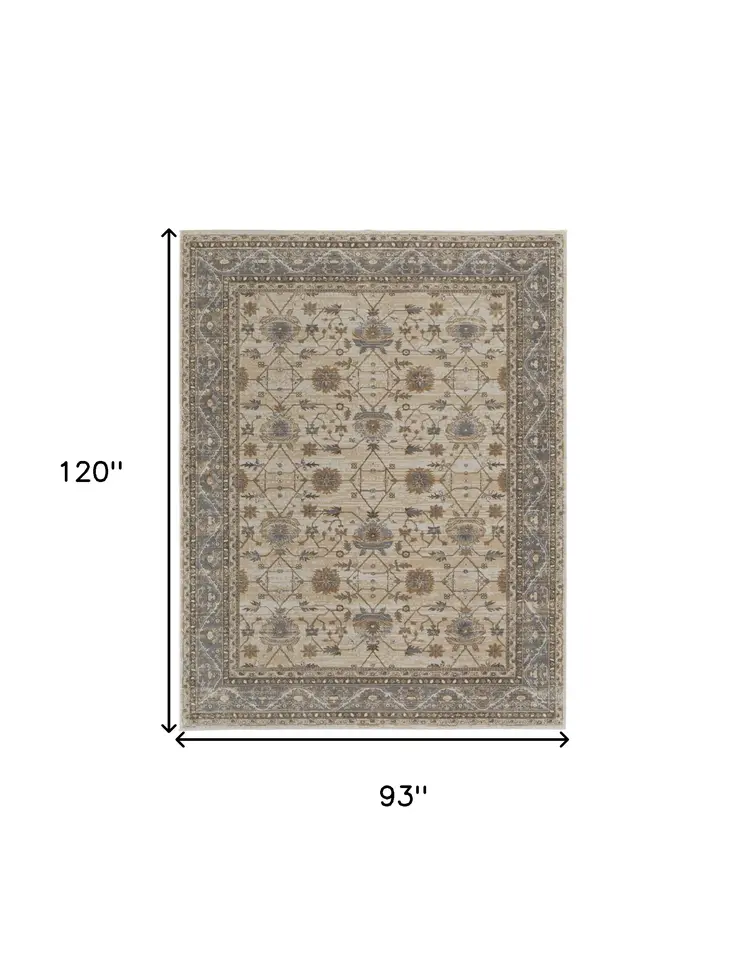 8' X 10' Tan Ivory And Gray Power Loom Area Rug