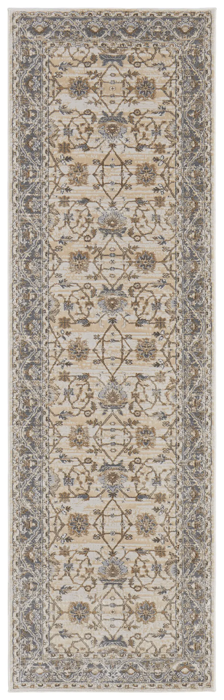 8' Brown and Ivory Oriental Power Loom Distressed Runner Rug
