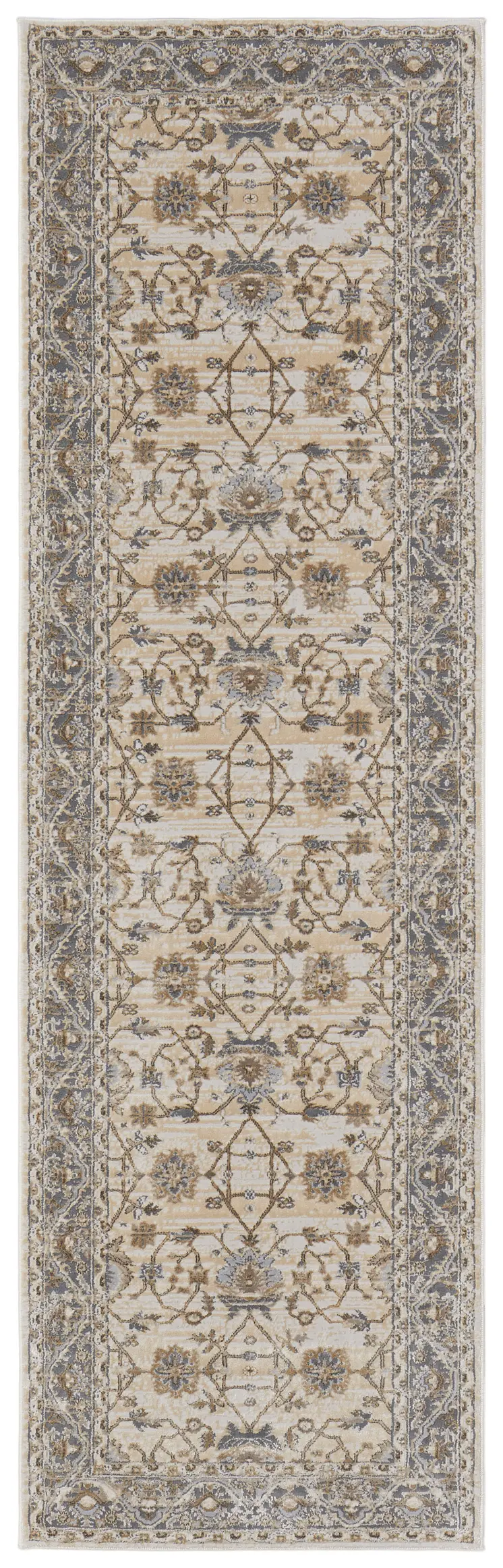 8' Brown and Ivory Oriental Power Loom Distressed Runner Rug