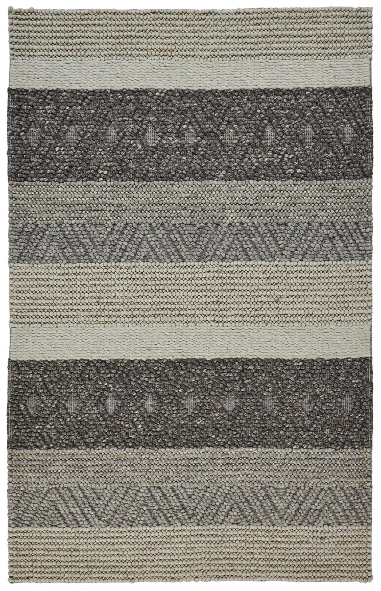 4' X 6' Gray Wool Striped Hand Woven Area Rug