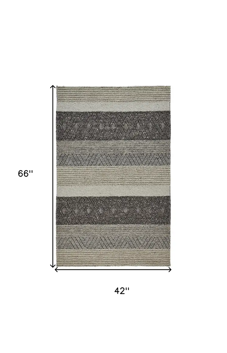 4' X 6' Gray Wool Striped Hand Woven Area Rug