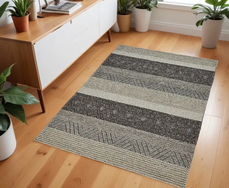 4' X 6' Gray Wool Striped Hand Woven Area Rug