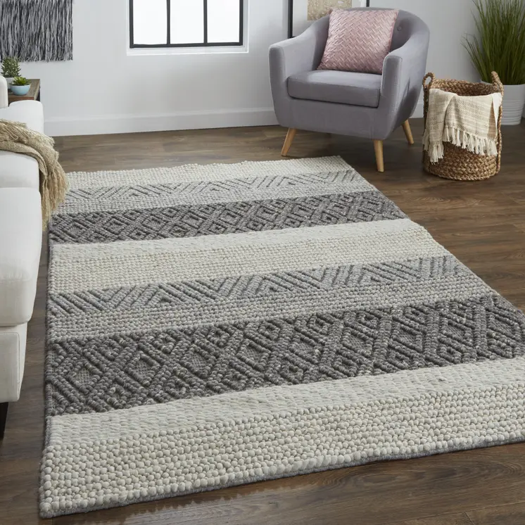 4' X 6' Gray Wool Striped Hand Woven Area Rug