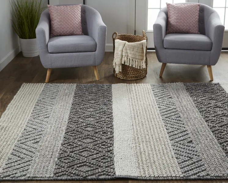 4' X 6' Gray Wool Striped Hand Woven Area Rug