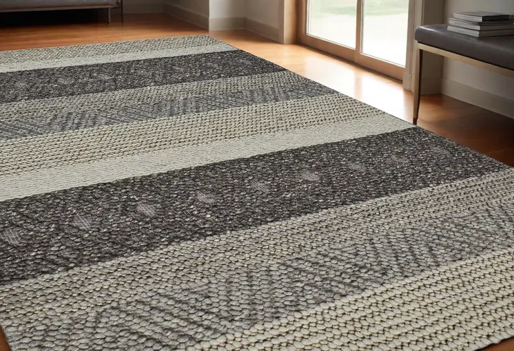 5' X 8' Gray Wool Striped Hand Woven Area Rug