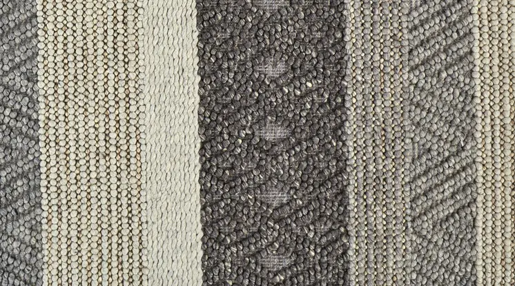 8' X 11' Ivory Black and Gray Wool Striped Hand Woven Area Rug