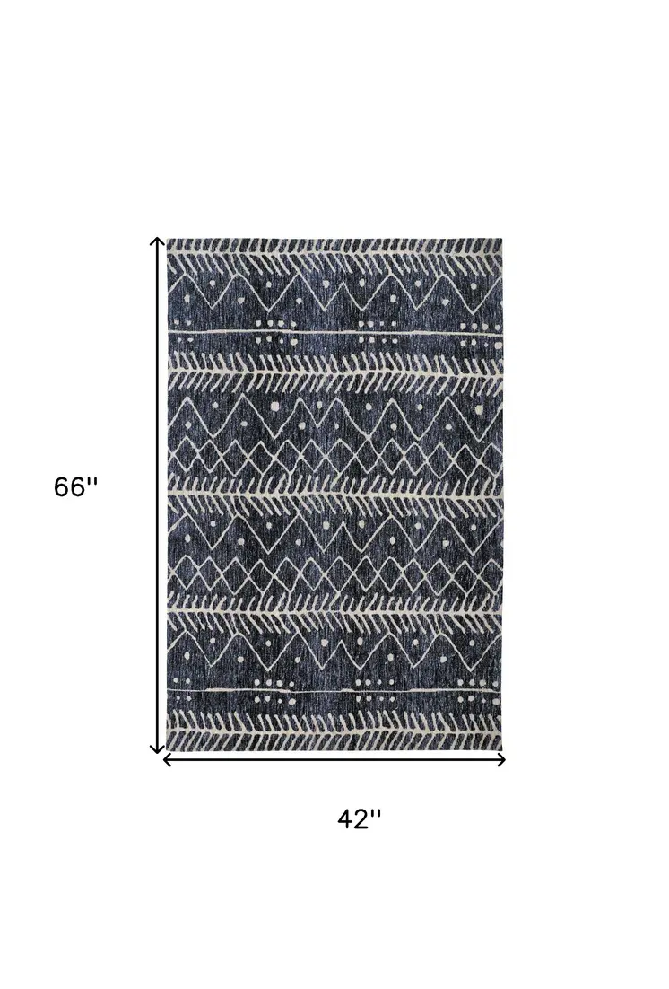 4' X 6' Blue And Ivory Striped Stain Resistant Area Rug