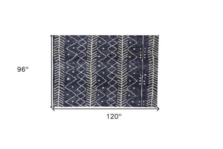 8' X 10' Blue And Ivory Striped Stain Resistant Area Rug