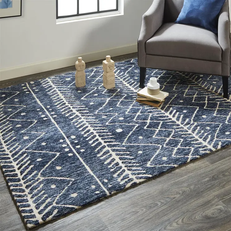 2' X 3' Blue And Ivory Striped Stain Resistant Area Rug
