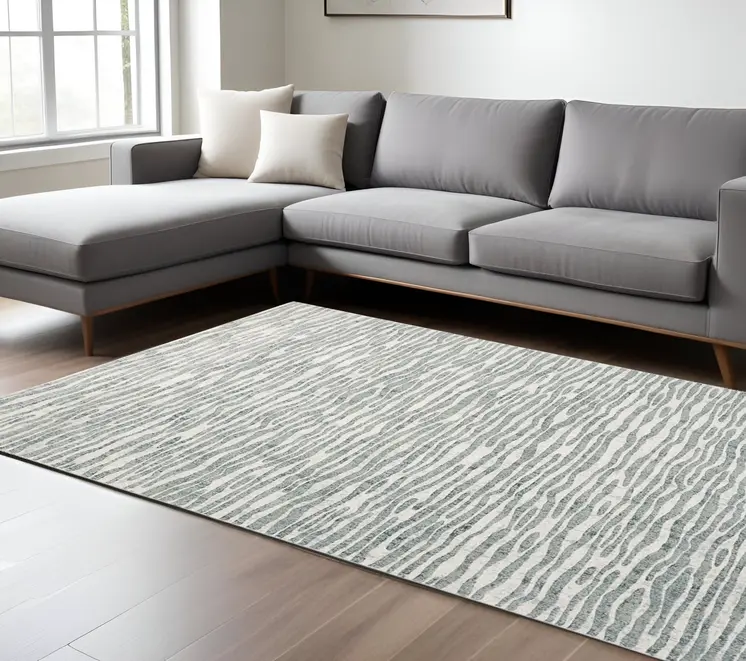 8' X 10' Gray and Ivory Striped Distressed Non Skid Area Rug
