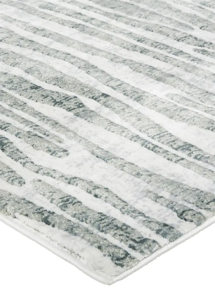 2' X 3' Gray Green And Ivory Striped Distressed Stain Resistant Area Rug
