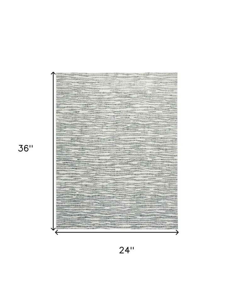2' X 3' Gray Green And Ivory Striped Distressed Stain Resistant Area Rug