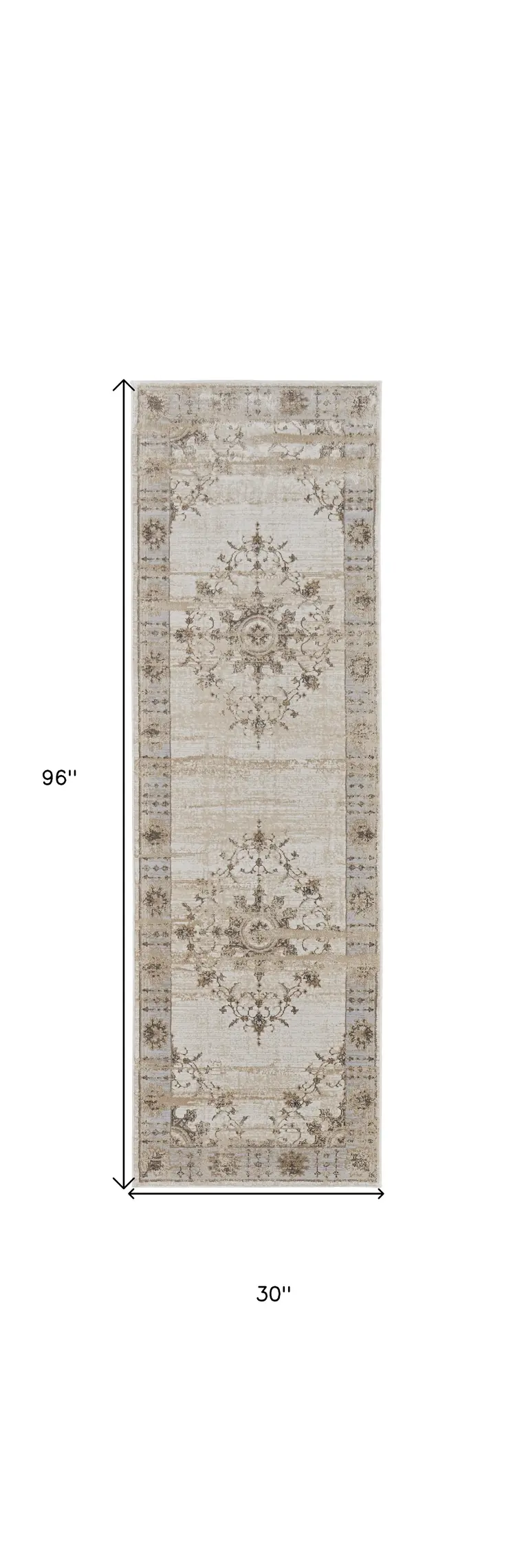8' Brown and Ivory Oriental Power Loom Distressed Runner Rug