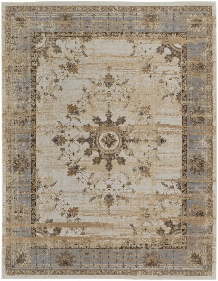 2' X 3' Tan Brown And Gray Power Loom Distressed Area Rug