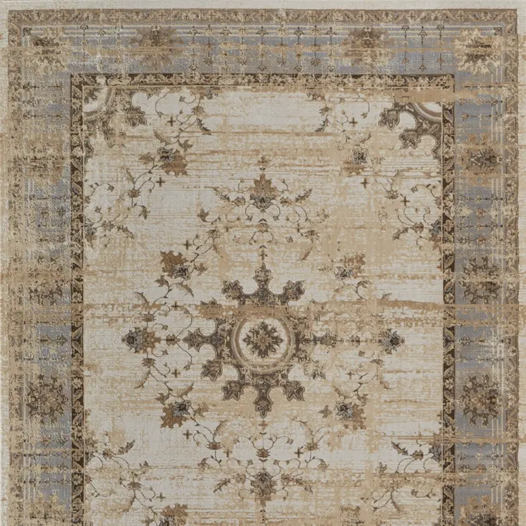 2' X 3' Tan Brown And Gray Power Loom Distressed Area Rug