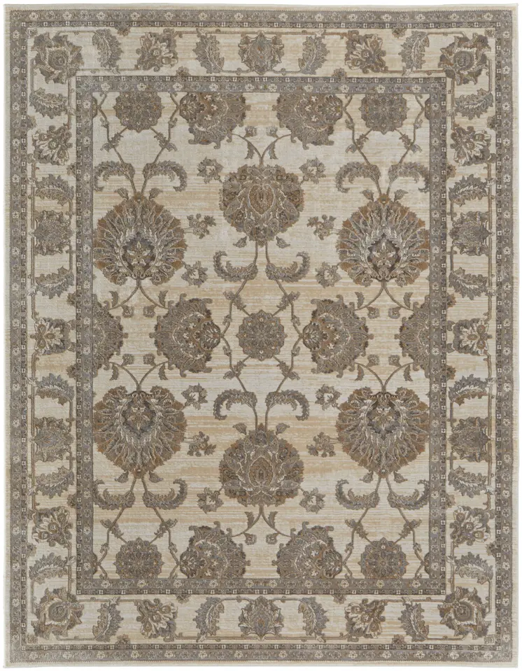 8' X 10' Tan Ivory And Brown Power Loom Area Rug