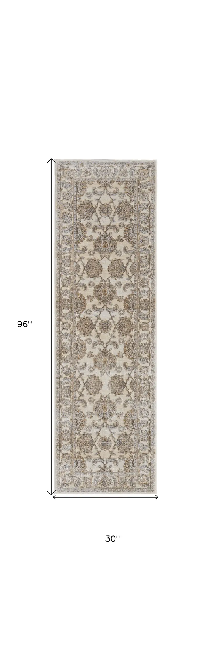 8' Brown and Ivory Oriental Power Loom Distressed Runner Rug