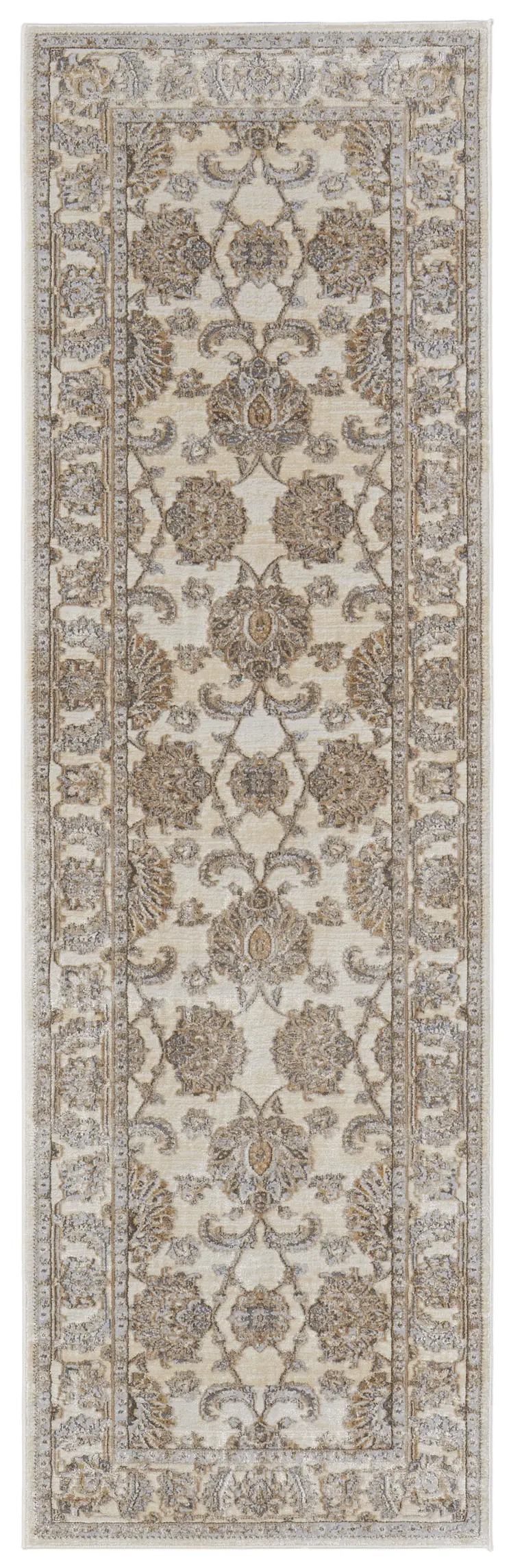 8' Brown and Ivory Oriental Power Loom Distressed Runner Rug