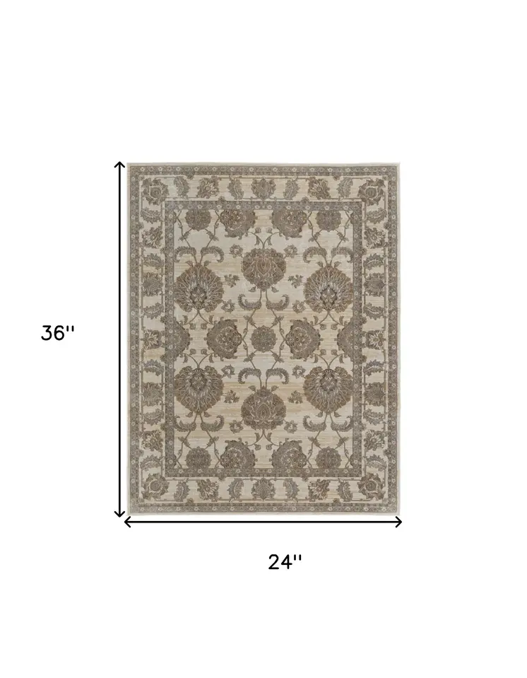 2' X 3' Tan Ivory And Brown Power Loom Area Rug