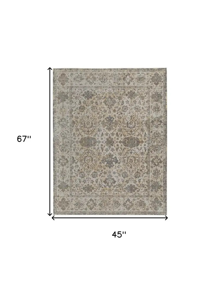 4' X 6' Ivory Tan And Gray Power Loom Area Rug