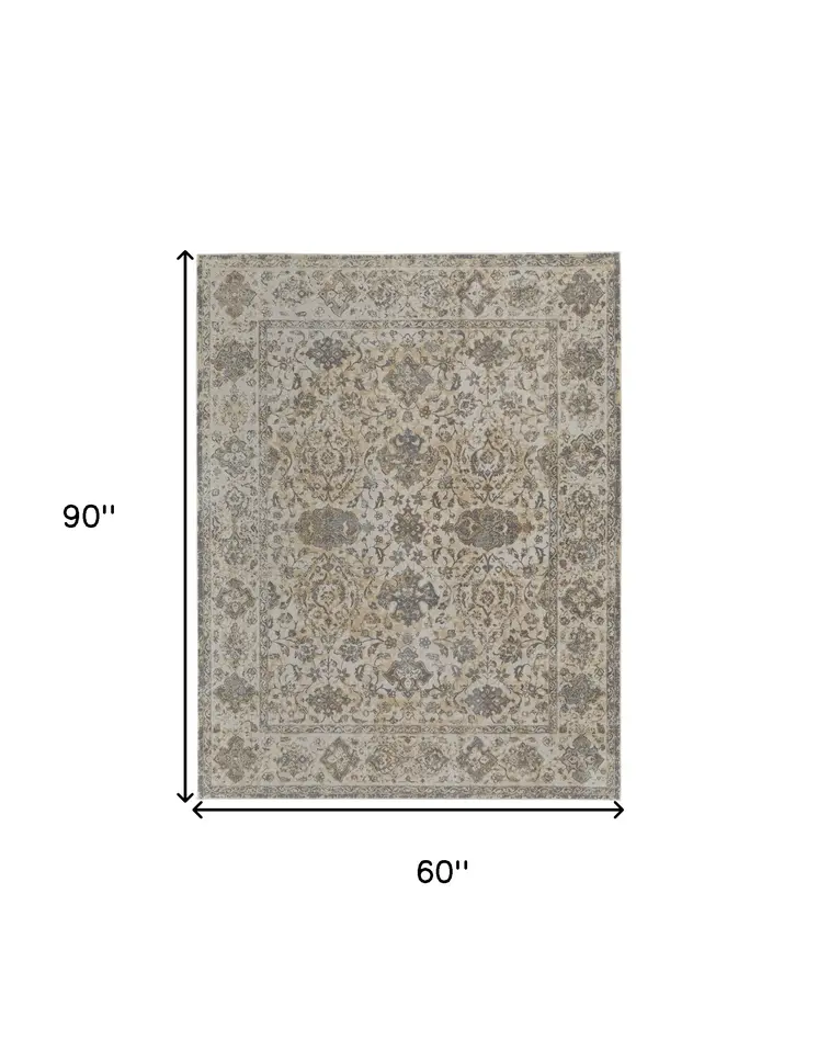 5' X 8' Ivory Tan And Gray Power Loom Area Rug