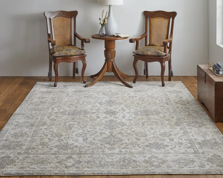 8' X 10' Ivory Tan And Gray Power Loom Area Rug