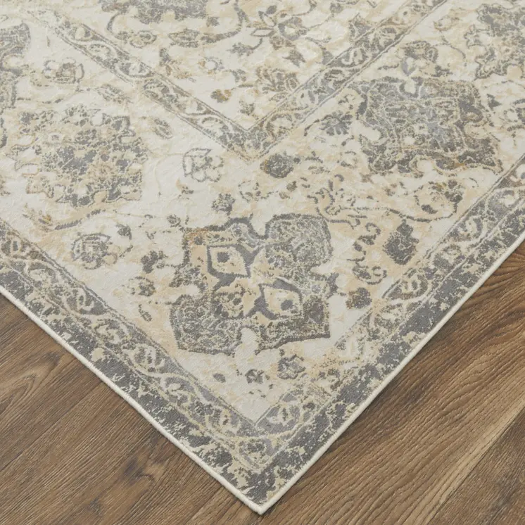 8' X 10' Ivory Tan And Gray Power Loom Area Rug