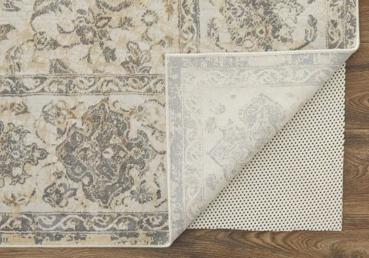8' X 10' Ivory Tan And Gray Power Loom Area Rug
