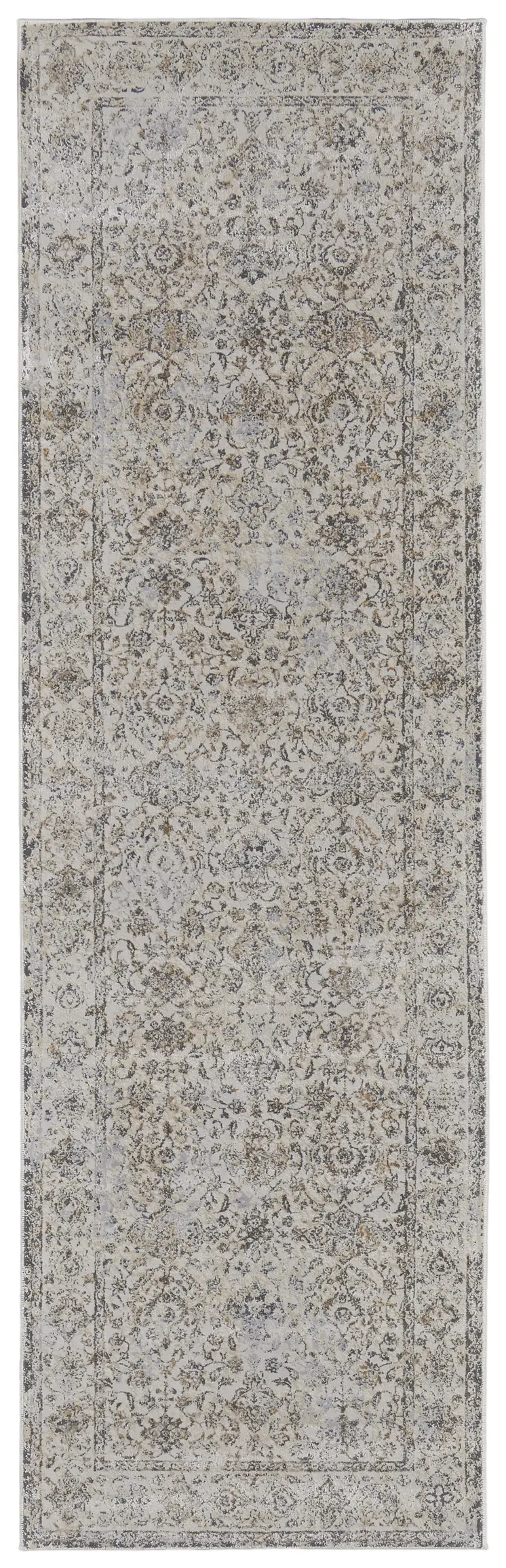 8' Brown and Ivory Oriental Power Loom Distressed Runner Rug