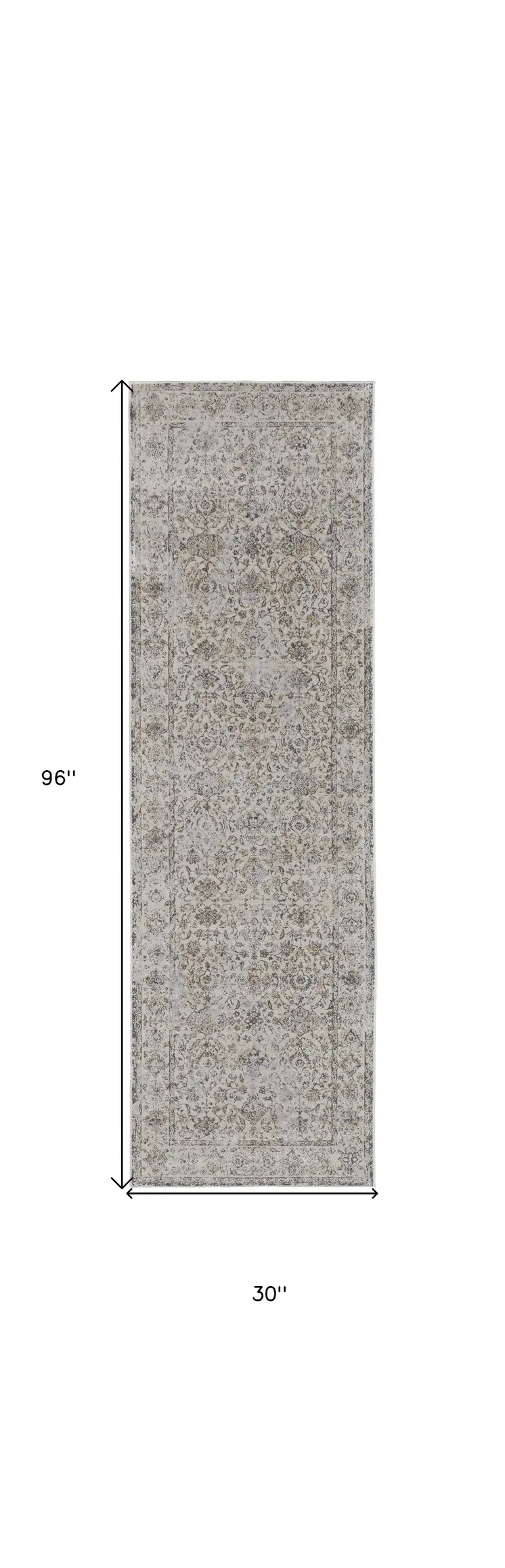 8' Brown and Ivory Oriental Power Loom Distressed Runner Rug