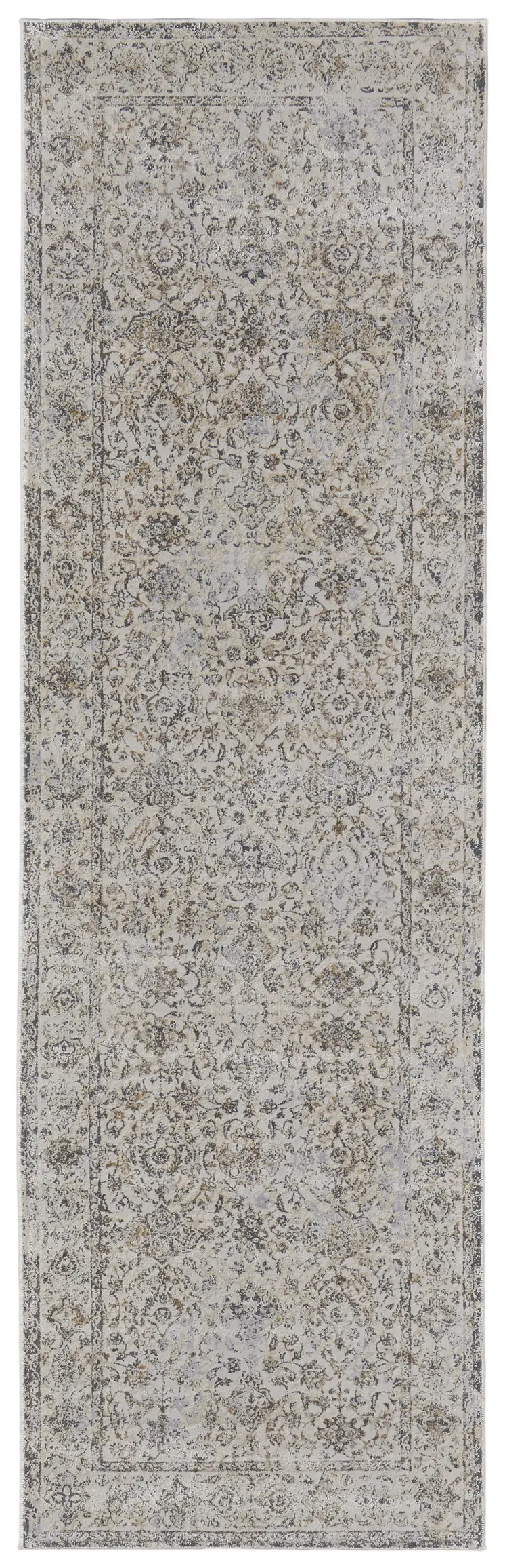 8' Brown and Ivory Oriental Power Loom Distressed Runner Rug