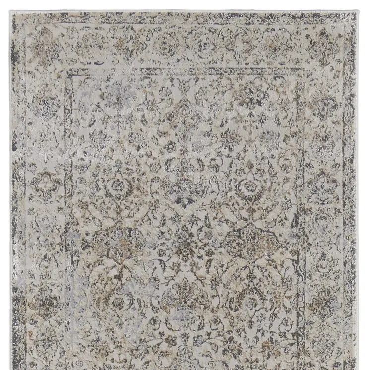8' Brown and Ivory Oriental Power Loom Distressed Runner Rug