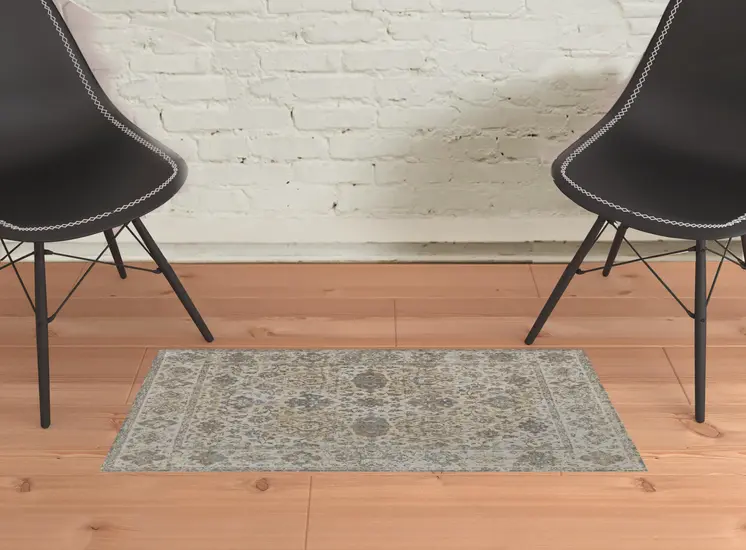 2' X 3' Ivory Tan And Gray Power Loom Area Rug